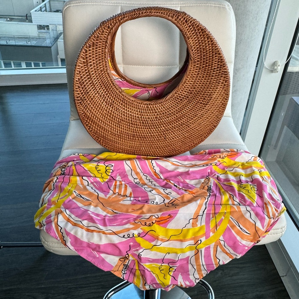 Anthropologie Woven Circular Bag with Decorative Bandana